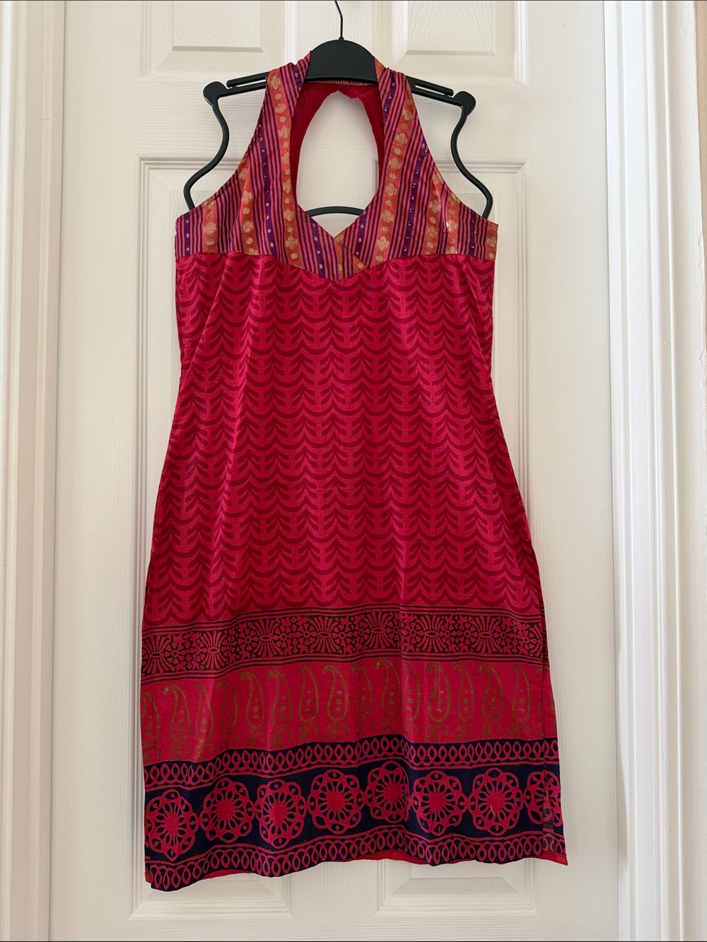Red Block print ethnic Patterned Halter Tunic